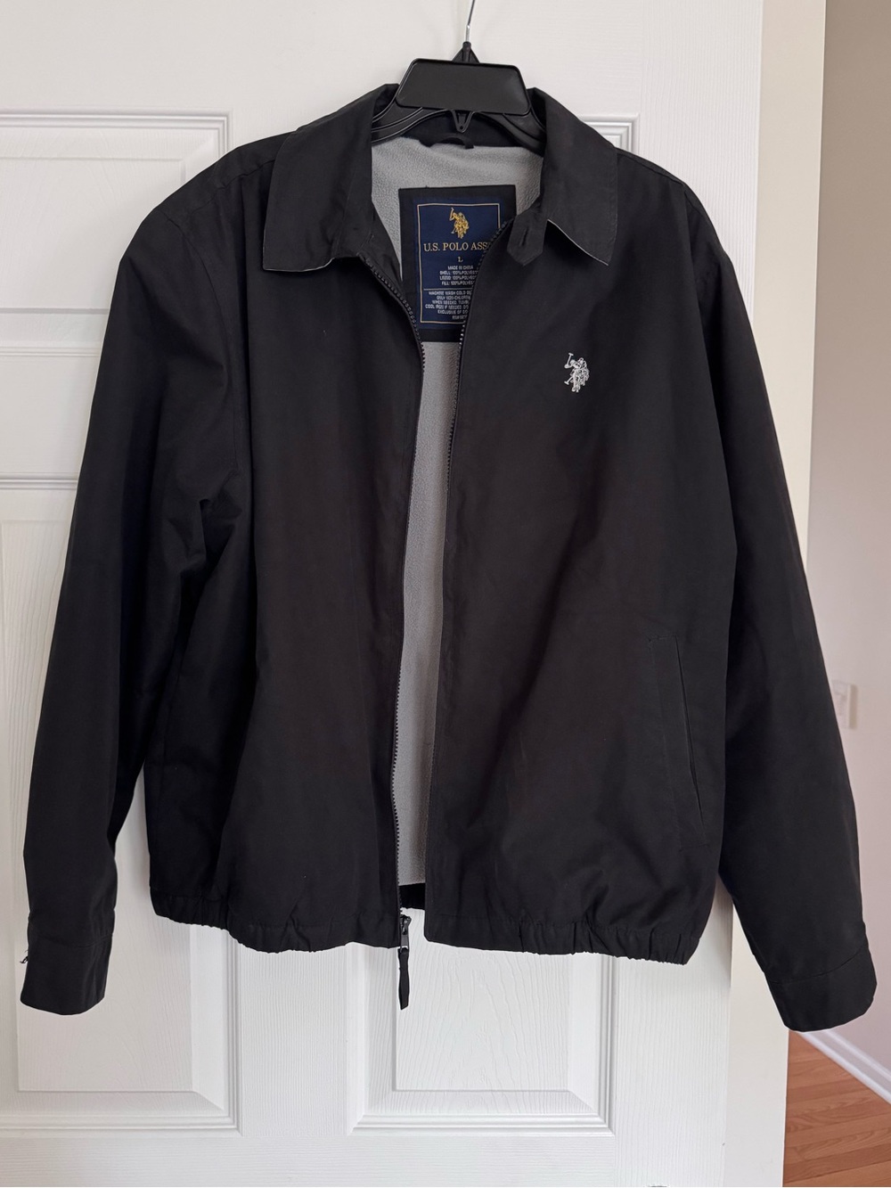 U.S. Polo Assn. Men’s Black Windbreaker Jacket with Embroidered Logon grey lined